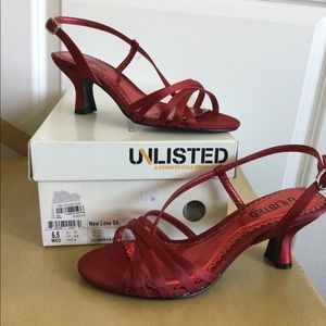 Red satin sling back